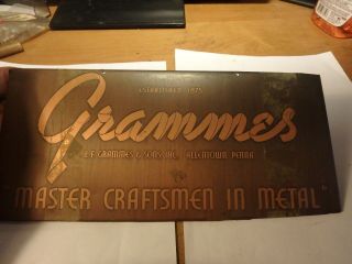 5 By 10 " Brass/copper Name Plate Grammes Allentown,  Pa