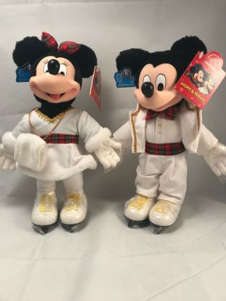 Vintage Mickey And Minnie Mouse Skating Plush Applause Winter Tags Rare