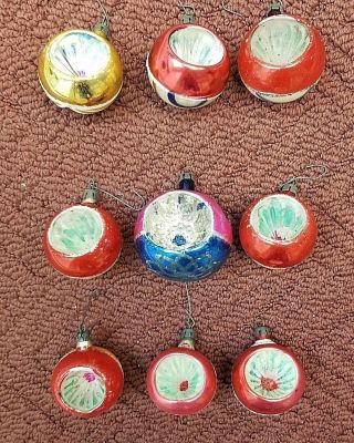 Vintage Glass Christmas Ornaments Set Of 9