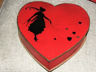 Vintage Tin Chocolate Candy Box Red Valentine Heart Whittle 
