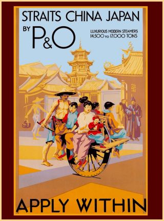 Straights China Japan By P & O Vintage Asia Asian Travel Advertisement Poster