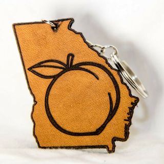 Unique Leather Georgia Peach State Light Brown Keychain,  Great Custom Gift Idea