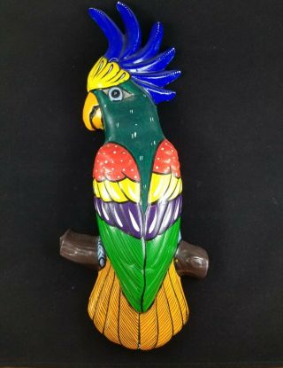 Mexican Talavera Folk Art Clay Macaw/cockatoo /guacamaya Bird Wall Art Plaque