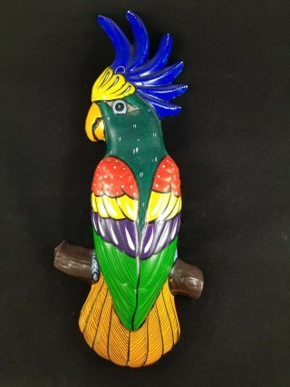Mexican Talavera Folk Art Clay Macaw/Cockatoo /Guacamaya Bird Wall Art Plaque 2