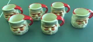Vintage Winking Santa Claus Miniature Mug Christmas Porcelain Japan Set Of 6