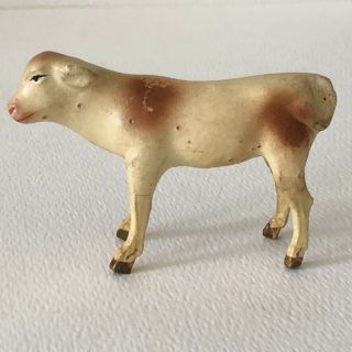 Antique Germany Papier - Mâché Putz Nativity Christmas Brown Spotted Cow Figure