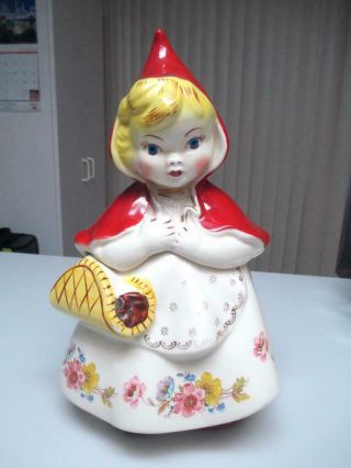 Vintage Hull Pottery Little Red Riding Hood Cookie Jar With Flowers