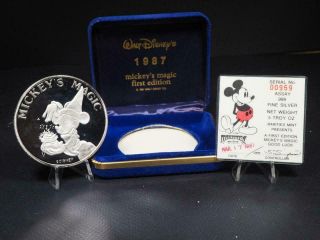 1987 Mickeys Magic Good Luck 5 Oz.  999 Silver Numbered Proof Coin Disney Box