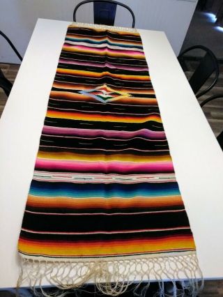A;ntique Mexican Saltillo Serape Wool Southwestern Blanket 19 " X 72.  5 "