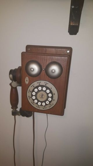 Vintage Wooden Wall Phone Rotary Look Dial Western Electric Bell Phone