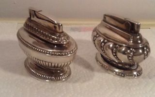 2 - Vintage Ronson Crown And Queen Anne Silverplate Table Lighters