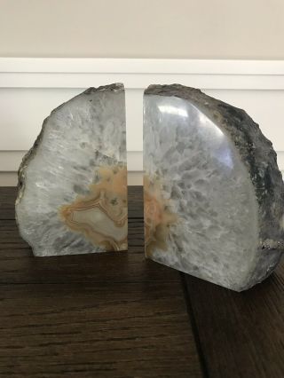 Polished Agate Rock Book Ends Cut Geode Crystal Over 5 Lb
