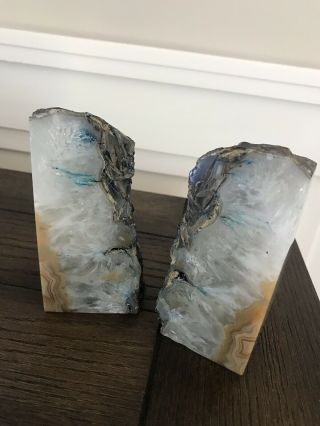 Polished Agate Rock Book Ends Cut Geode Crystal Over 5 lb 5