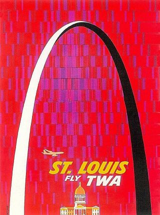 St.  Louis Missouri Fly Twa United States Vintage Airline Travel Poster Print