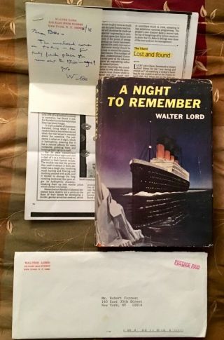 Titanic White Star Line Walter Lord Signed Letter A Night To Remember 1st/1st Ed