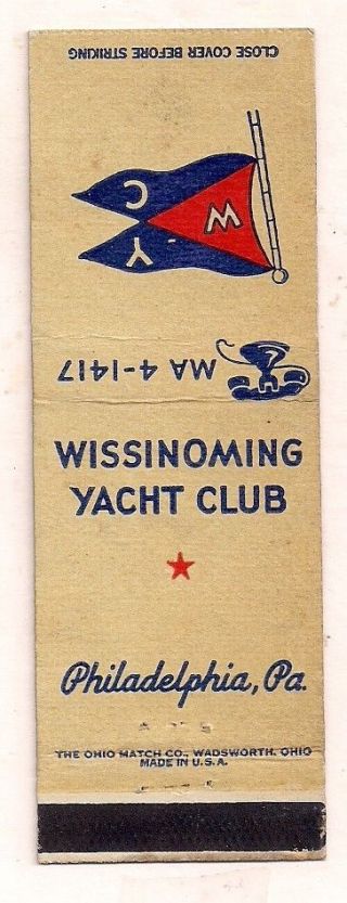 Wissinoming Yacht Club,  Philadelphia Pa Matchcover 043018