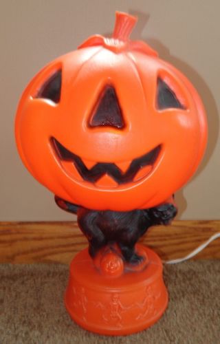 Vintage Halloween Jack - O - Lantern Pumpkin Black Cat Lighted Blowmold Skeletons