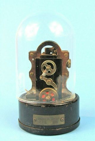 Vintage Edison Stock Ticker Figural Metal Table Lighter With Ticker Tape & Dome