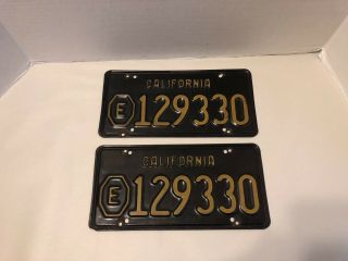Vintage California Black Exempt License Plates E 129330 Police