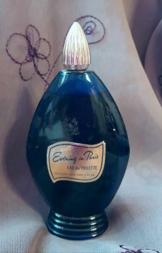 Vintage Cobalt Blue Full Bottle Of Evening In Paris Eau De Toilette N.  Y.  2 Fl Oz