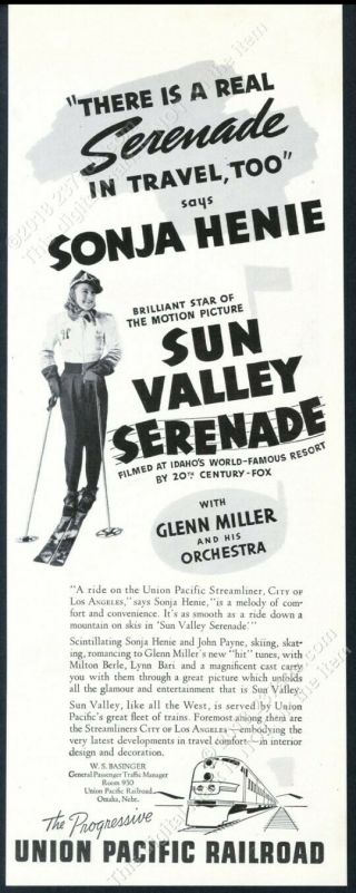 1941 Sun Valley Ski Area Sonja Heinie Photo Union Pacific Rr Vintage Print Ad