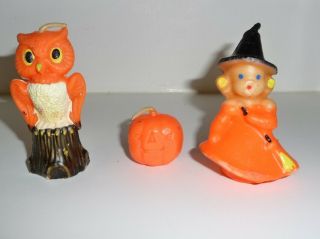 3 Vintage Gurley Halloween Wax Candles Witch,  Owl,  Pumpkin Unburned
