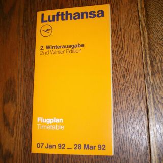 Lufthansa Flugplan Timetable: January - March,  1992.  280 Pages.