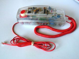 Vintage Lonestar Model 911 Clear See - Through Landline Telephone W/ Red Cords
