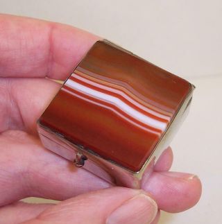 Vintage/antique Banded Agate Stone Snuff Or Pill Box Small/miniature
