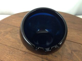 Vintage Blenko Ash Tray Cobalt Blue Art Glass Heavy Bowl Mid Century Modern P2