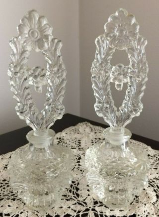 Pretty Vintage Ornate Glass Perfume Bottles With Stoppers