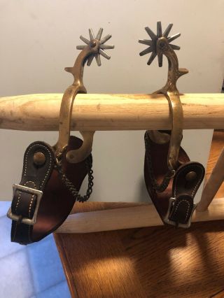 Antique North & Judd American Western Cowboy Metal Spurs W/ Anchor Mark Leather