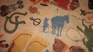Tan Cowboy Western Bandana Napkin Silhouette Saddle Spurs Horses 20 X 21 "