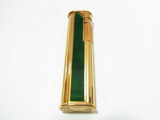 DUNHILL Rollagas Dress Slim Lighter Green Marble Lacquer Auth Swiss Gas leaks 4