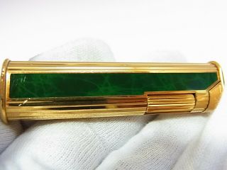 DUNHILL Rollagas Dress Slim Lighter Green Marble Lacquer Auth Swiss Gas leaks 5