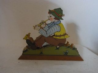 Vintage German Napkin Holder Fretwork Boy With Flute Be