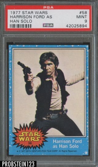 1977 Topps Star Wars 58 Harrison Ford As Han Solo Psa 9 " Sharp "