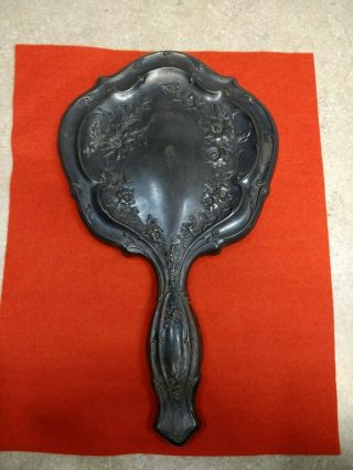 Antique - Vintage Silver Plated Victorian Art Nouveau Floral Hand Mirror
