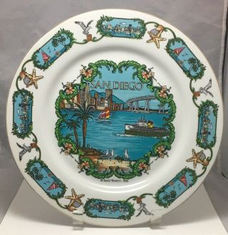 Vintage 1986 Souvenir 10 1/2 " Porcelain Plate San Diego By Karol Western