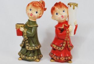 2 Vintage Star Paper Mache 9 " Candle Holder Girl & Boy.  Made In Japan Exc