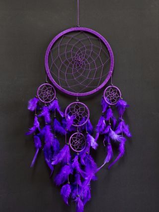 Dream Catcher Big Purple Wall Hanging Home Decor Authentic Feather Ornament 25 "