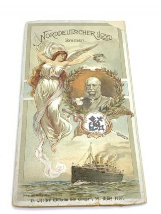 Awesome Norddeutscher Lloyd Bremen 1907 Passenger List Steamer Ship Brochure