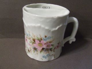 Antique Vintage Porcelain Shaving Mug Embossed Blue Pink Floral