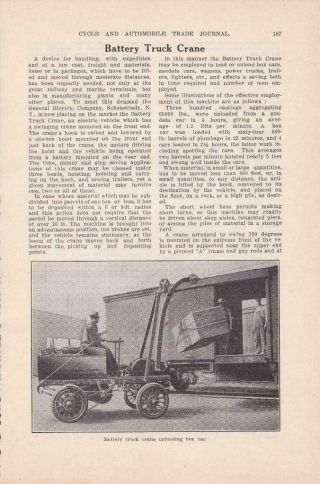 1912 General Electric Ge Electric Battery Truck Crane Loading Train 3 Pg Article