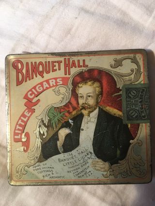 Vintage Tobacco Tin Advertising " Banquet Hall " Little Cigar Pocket Tin - Euc