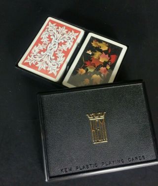 Kem Plastic Playing Cards In Case 2 Decks 1 Kent &1 Maple Leaf Vintage