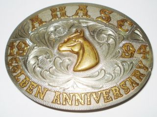 Vintage Usa Western Belt Buckle Golden Anniversary Horse Design Nr