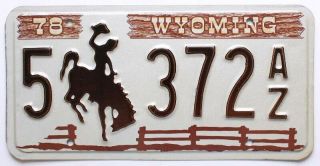 Vintage Nos Wyoming 1978 License Plate 372 Az Cowboy Bucking Horse,  Rodeo