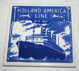 Holland America Line Tile Coaster W/ Cork Backing W/ Cert Of Authenticity