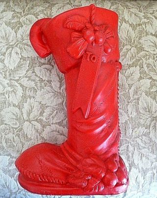 Vintage Christmas Decor Red Blow Mold Boot Stocking Fill W/ Candy Goodies